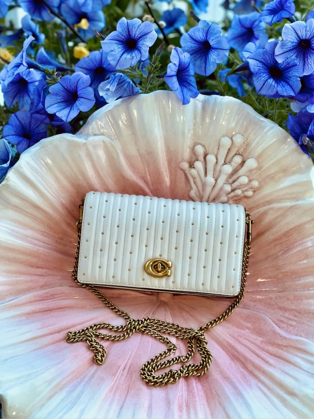 Coach Studded Quilted Leather Convertible Crossbody Belt Bag White Gold